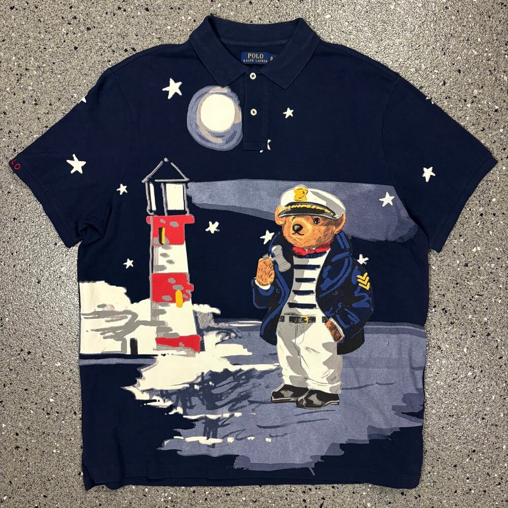 Polo Ralph Lauren Bear Sailor / Captain Lighthouse All Over Print Polo Shirt